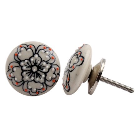 Handpainted Black Flower Knob